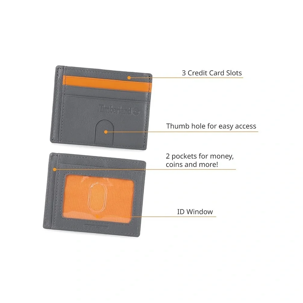 Timberland Mens Slim Leather Pocket Credit Holder Wallet, Brown Cloudy Card Case